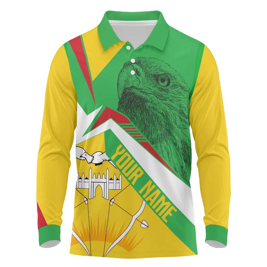 Mali Vulture Eagles Long Sleeve Polo Shirt African Pattern Flag Color