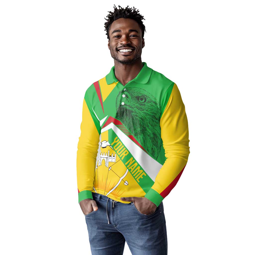 Mali Vulture Eagles Long Sleeve Polo Shirt African Pattern Flag Color
