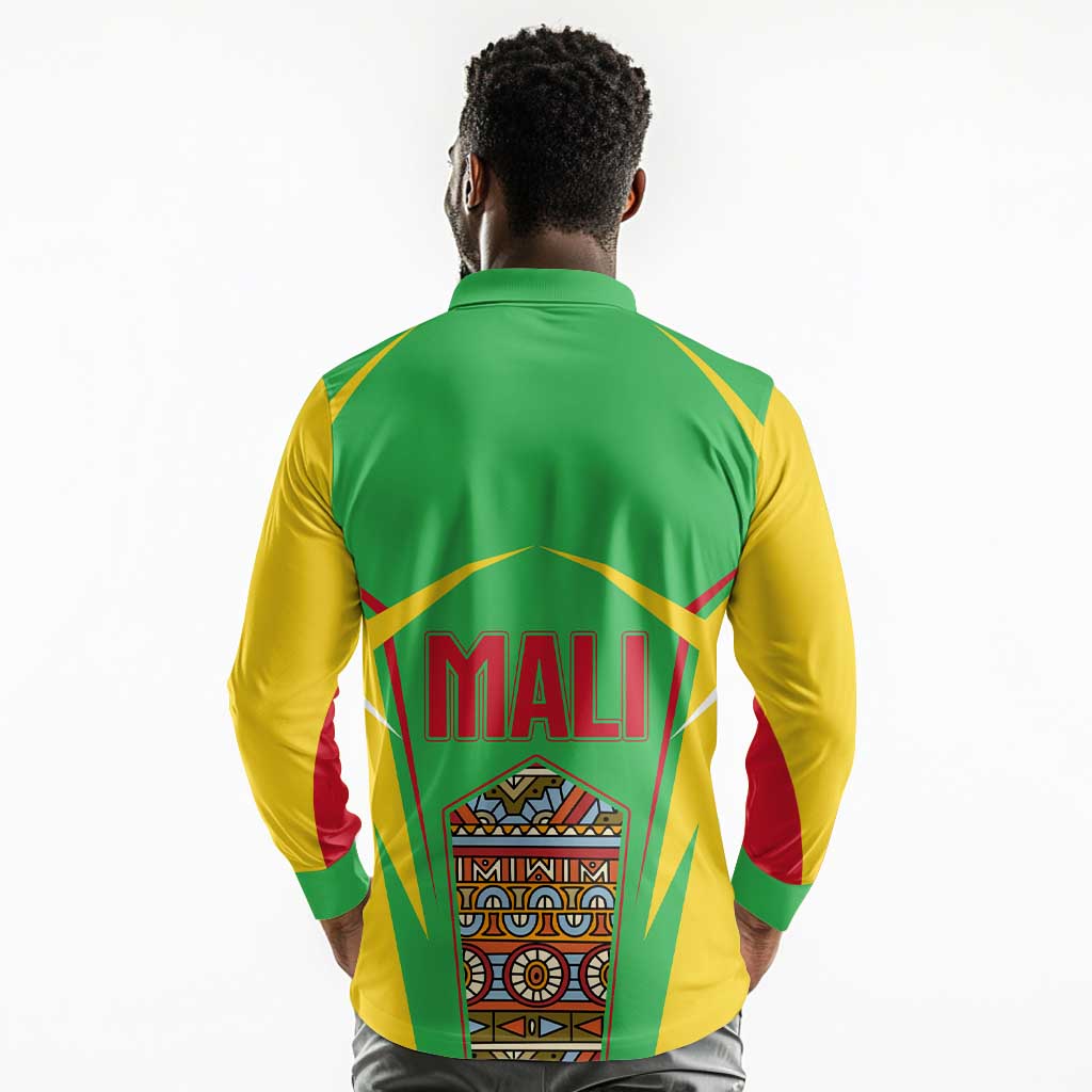 Mali Vulture Eagles Long Sleeve Polo Shirt African Pattern Flag Color