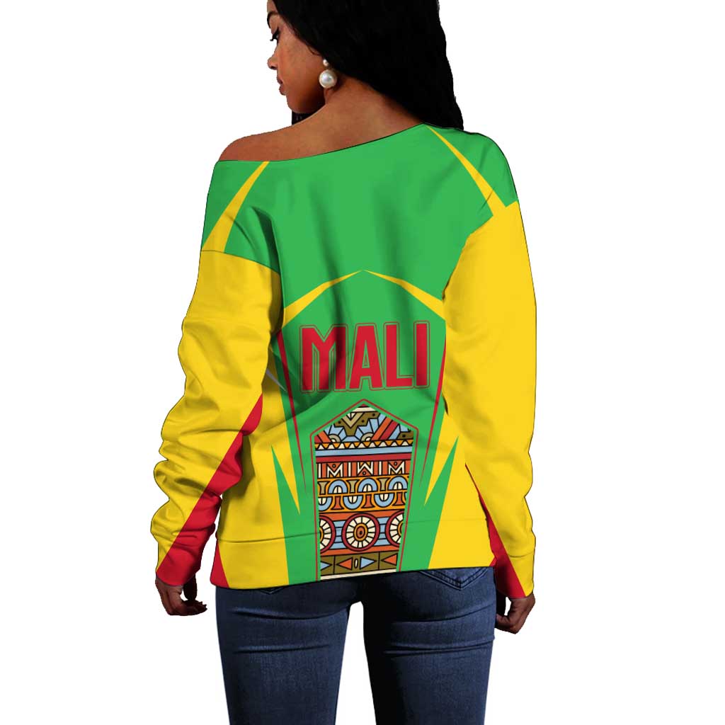 Mali Vulture Eagles Off Shoulder Sweater African Pattern Flag Color