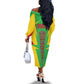 Mali Vulture Eagles Off The Shoulder Long Sleeve Dress African Pattern Flag Color