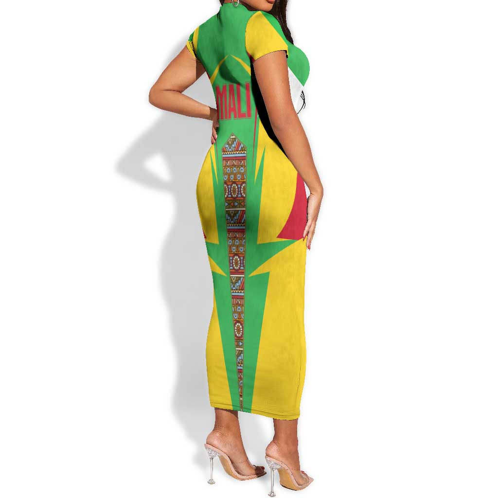 Mali Vulture Eagles Short Sleeve Bodycon Dress African Pattern Flag Color TS04
