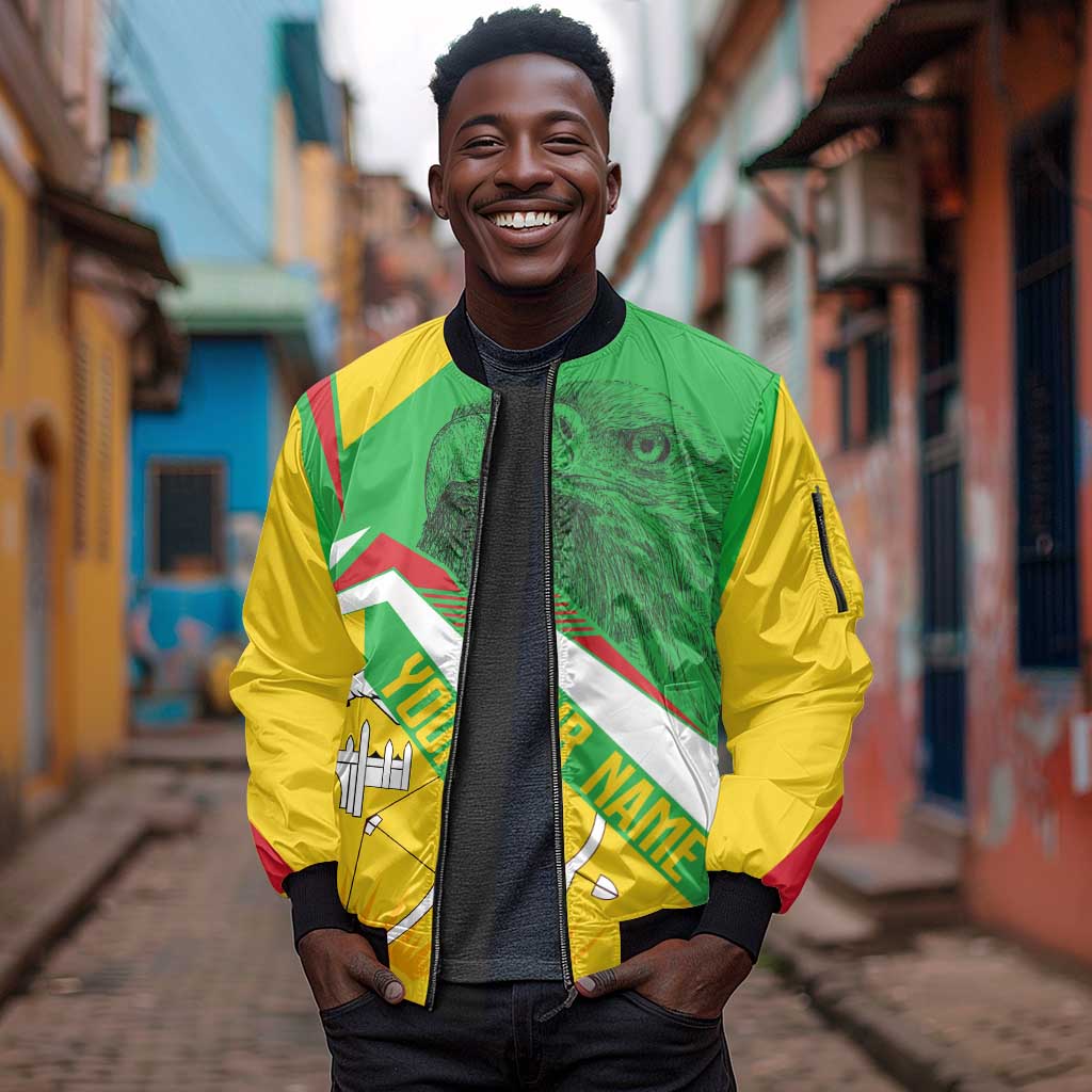 Mali Vulture Eagles Sleeve Zip Bomber Jacket African Pattern Flag Color