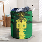 Personalized Senegal Football Lion Laundry Basket Fierce Roaring Lion Soccer Art With Senegal Flag