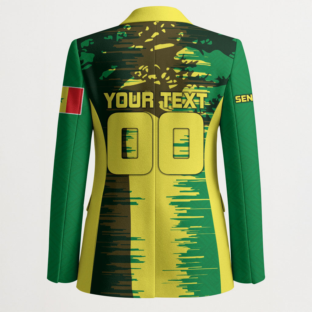 Personalized Senegal Football Lion Blazer Fierce Roaring Lion Soccer Art With Senegal Flag
