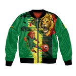 Personalized Senegal Football Lion Bomber Jacket Fierce Roaring Lion Soccer Art With Senegal Flag