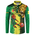 Personalized Senegal Football Lion Button Sweatshirt Fierce Roaring Lion Soccer Art With Senegal Flag
