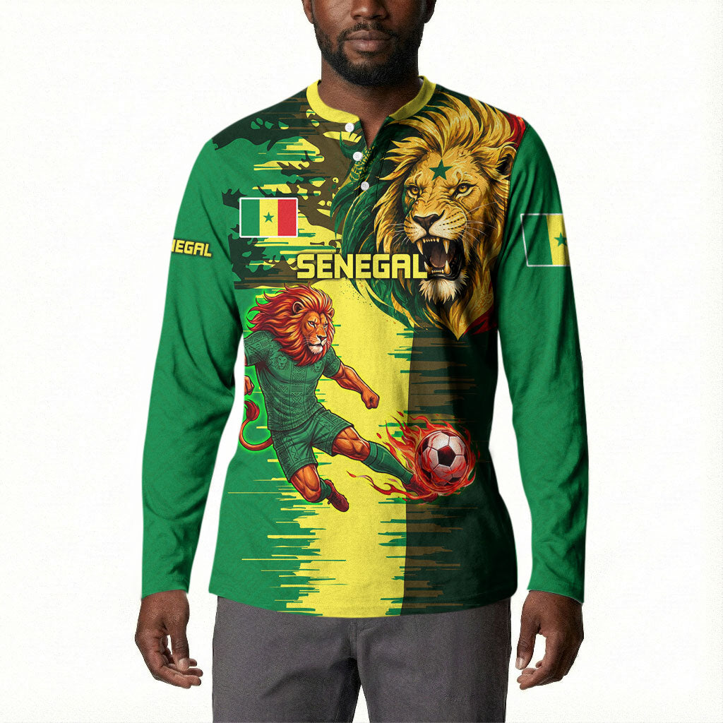 Personalized Senegal Football Lion Button Sweatshirt Fierce Roaring Lion Soccer Art With Senegal Flag