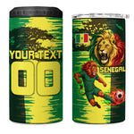 Personalized Senegal Football Lion 4 in 1 Can Cooler Tumbler Fierce Roaring Lion Soccer Art With Senegal Flag
