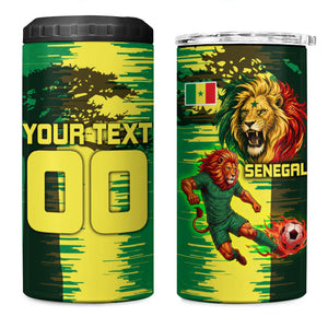 Personalized Senegal Football Lion 4 in 1 Can Cooler Tumbler Fierce Roaring Lion Soccer Art With Senegal Flag