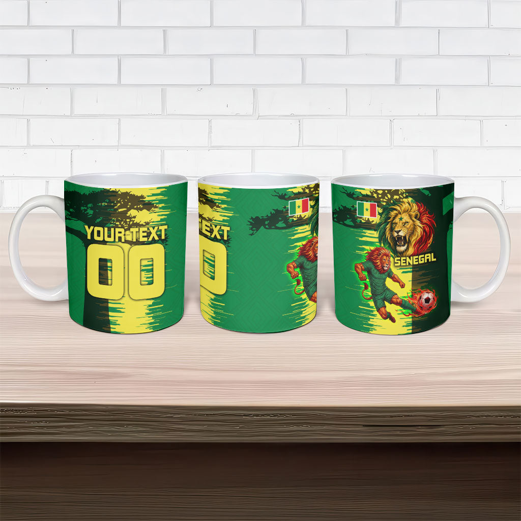 Personalized Senegal Football Lion Ceramic Mug Fierce Roaring Lion Soccer Art With Senegal Flag