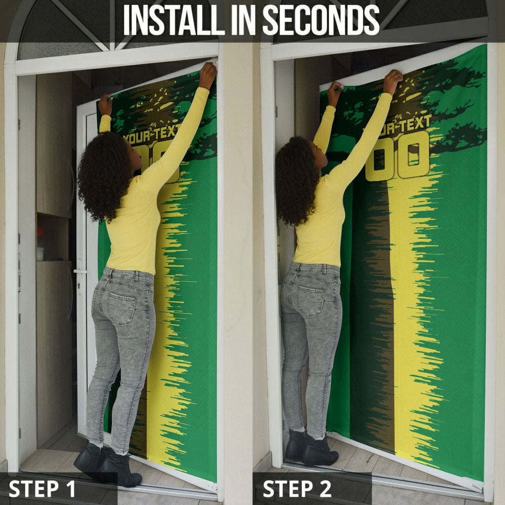 Personalized Senegal Football Lion Door Cover Fierce Roaring Lion Soccer Art With Senegal Flag