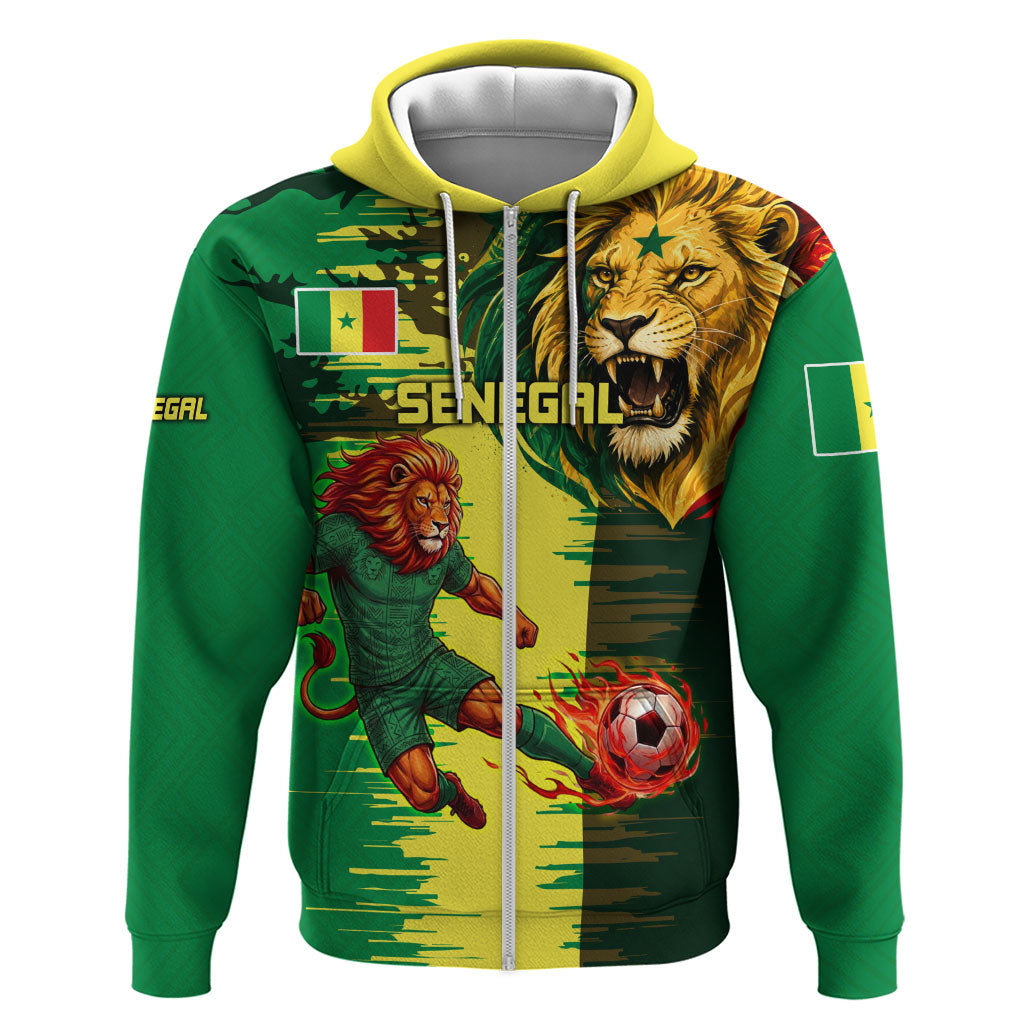 Personalized Senegal Football Lion Hoodie Fierce Roaring Lion Soccer Art With Senegal Flag