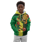 Personalized Senegal Football Lion Kid Hoodie Fierce Roaring Lion Soccer Art With Senegal Flag