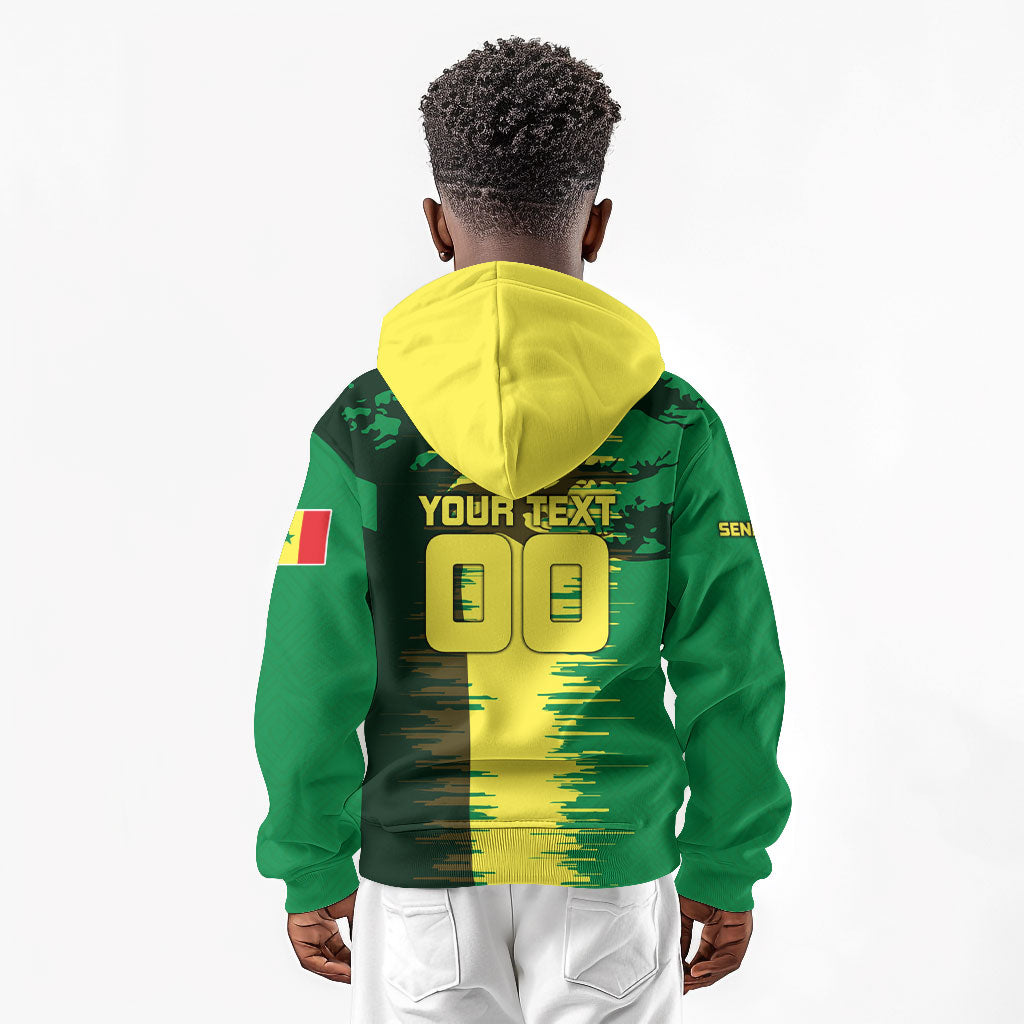 Personalized Senegal Football Lion Kid Hoodie Fierce Roaring Lion Soccer Art With Senegal Flag