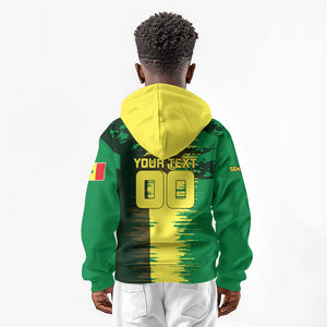 Personalized Senegal Football Lion Kid Hoodie Fierce Roaring Lion Soccer Art With Senegal Flag