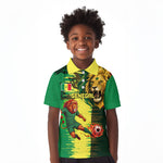Personalized Senegal Football Lion Kid Polo Shirt Fierce Roaring Lion Soccer Art With Senegal Flag