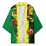 Personalized Senegal Football Lion Kimono Fierce Roaring Lion Soccer Art With Senegal Flag