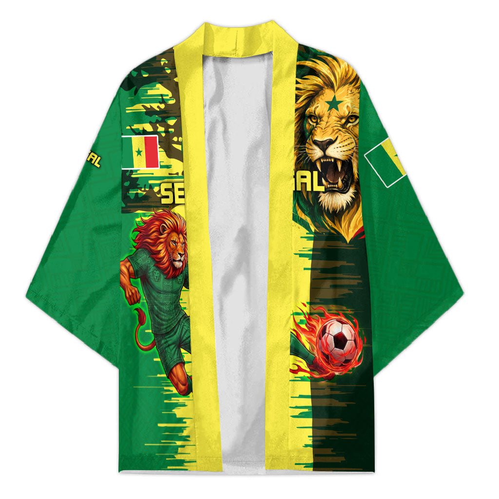 Personalized Senegal Football Lion Kimono Fierce Roaring Lion Soccer Art With Senegal Flag