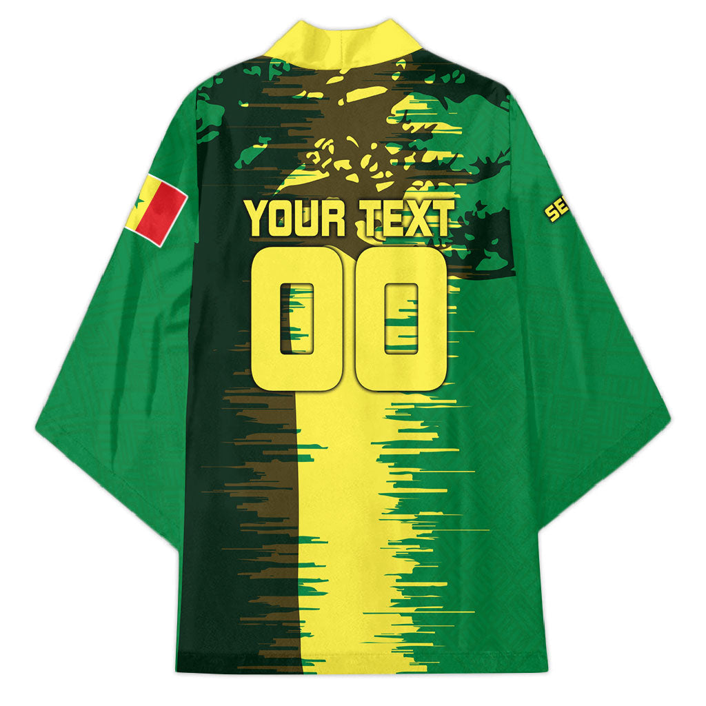 Personalized Senegal Football Lion Kimono Fierce Roaring Lion Soccer Art With Senegal Flag