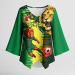 Personalized Senegal Football Lion Kimono Sleeve Blouse Fierce Roaring Lion Soccer Art With Senegal Flag