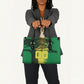 Personalized Senegal Football Lion Leather Bag Fierce Roaring Lion Soccer Art With Senegal Flag