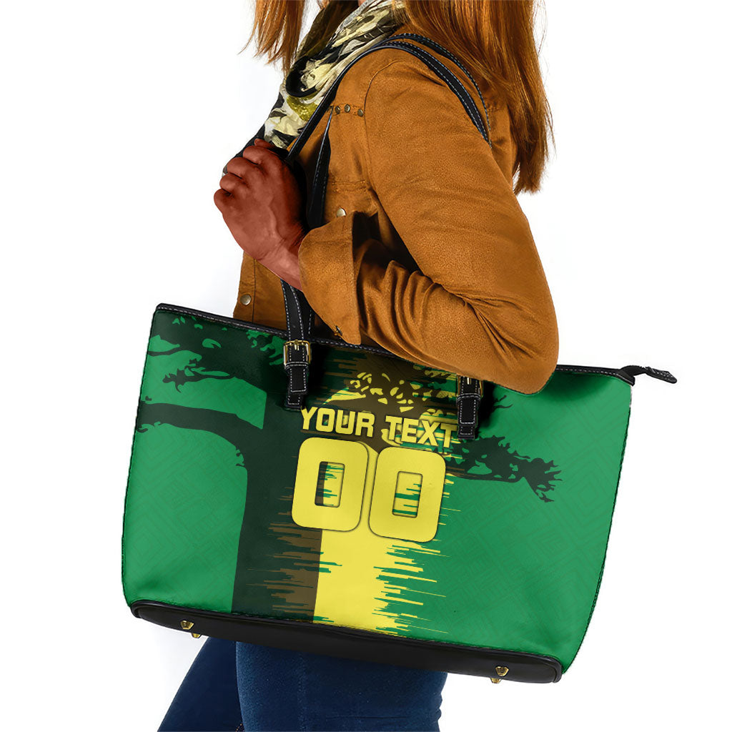 Personalized Senegal Football Lion Leather Tote Bag Fierce Roaring Lion Soccer Art With Senegal Flag
