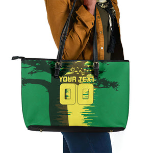Personalized Senegal Football Lion Leather Tote Bag Fierce Roaring Lion Soccer Art With Senegal Flag