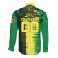 Personalized Senegal Football Lion Long Sleeve Button Shirt Fierce Roaring Lion Soccer Art With Senegal Flag