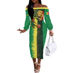 Personalized Senegal Football Lion Off The Shoulder Long Sleeve Dress Fierce Roaring Lion Soccer Art With Senegal Flag