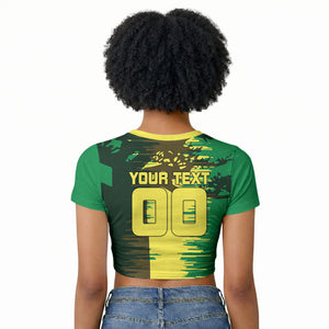 Personalized Senegal Football Lion Raglan Cropped T shirt Fierce Roaring Lion Soccer Art With Senegal Flag