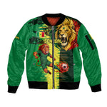 Personalized Senegal Football Lion Sleeve Zip Bomber Jacket Fierce Roaring Lion Soccer Art With Senegal Flag