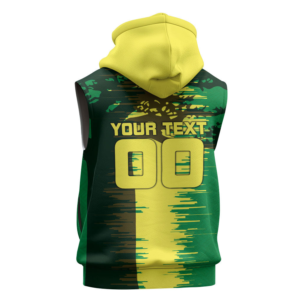 Personalized Senegal Football Lion Sleeveless Zip Hoodie Fierce Roaring Lion Soccer Art With Senegal Flag