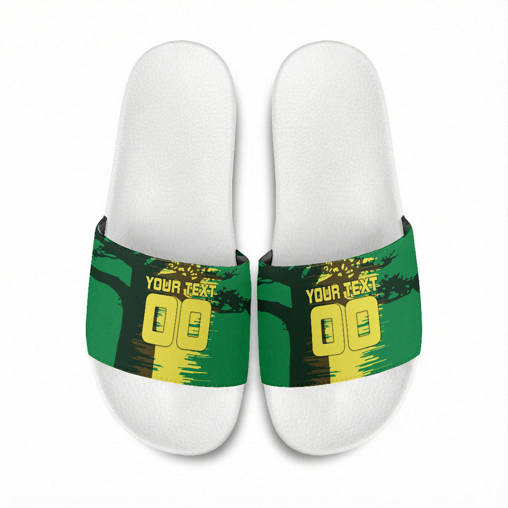 Personalized Senegal Football Lion Slide Sandals Fierce Roaring Lion Soccer Art With Senegal Flag