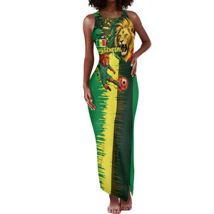 Personalized Senegal Football Lion Tank Maxi Dress Fierce Roaring Lion Soccer Art With Senegal Flag