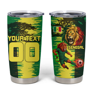 Personalized Senegal Football Lion Tumbler Cup Fierce Roaring Lion Soccer Art With Senegal Flag