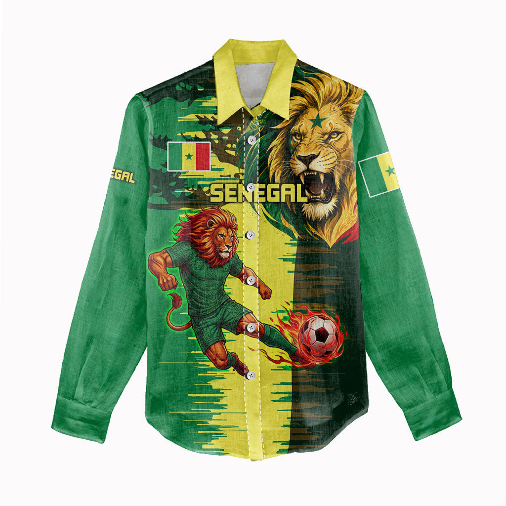 Personalized Senegal Football Lion Women Casual Shirt Fierce Roaring Lion Soccer Art With Senegal Flag