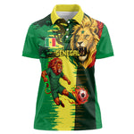 Personalized Senegal Football Lion Women Polo Shirt Fierce Roaring Lion Soccer Art With Senegal Flag