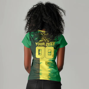 Personalized Senegal Football Lion Women V-Neck T-Shirt Fierce Roaring Lion Soccer Art With Senegal Flag
