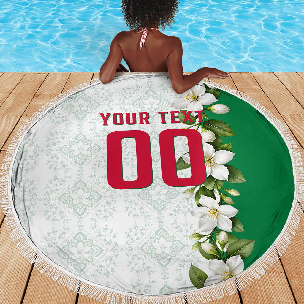 Personalized Algeria Football Desert Fox Beach Blanket Desert Fox Mascot Soccer Art With Floral Jasmine And Flag