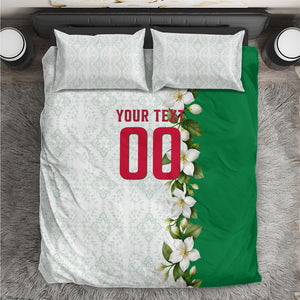Personalized Algeria Football Desert Fox Bedding Set Desert Fox Mascot Soccer Art With Floral Jasmine And Flag