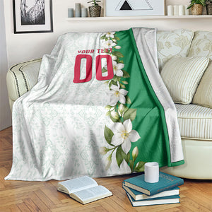 Personalized Algeria Football Desert Fox Blanket Desert Fox Mascot Soccer Art With Floral Jasmine And Flag