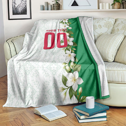 Personalized Algeria Football Desert Fox Blanket Desert Fox Mascot Soccer Art With Floral Jasmine And Flag