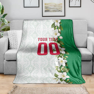 Personalized Algeria Football Desert Fox Blanket Desert Fox Mascot Soccer Art With Floral Jasmine And Flag