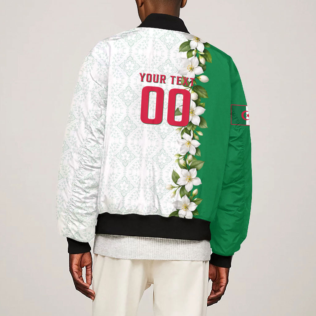 Personalized Algeria Football Desert Fox Bomber Jacket Desert Fox Mascot Soccer Art With Floral Jasmine And Flag