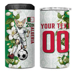 Personalized Algeria Football Desert Fox 4 in 1 Can Cooler Tumbler Desert Fox Mascot Soccer Art With Floral Jasmine And Flag