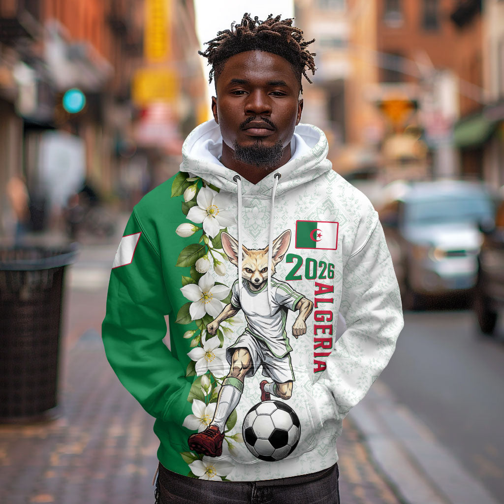 Personalized Algeria Football Desert Fox Hoodie Desert Fox Mascot Soccer Art With Floral Jasmine And Flag