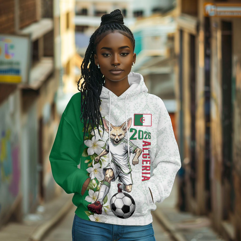 Personalized Algeria Football Desert Fox Hoodie Desert Fox Mascot Soccer Art With Floral Jasmine And Flag