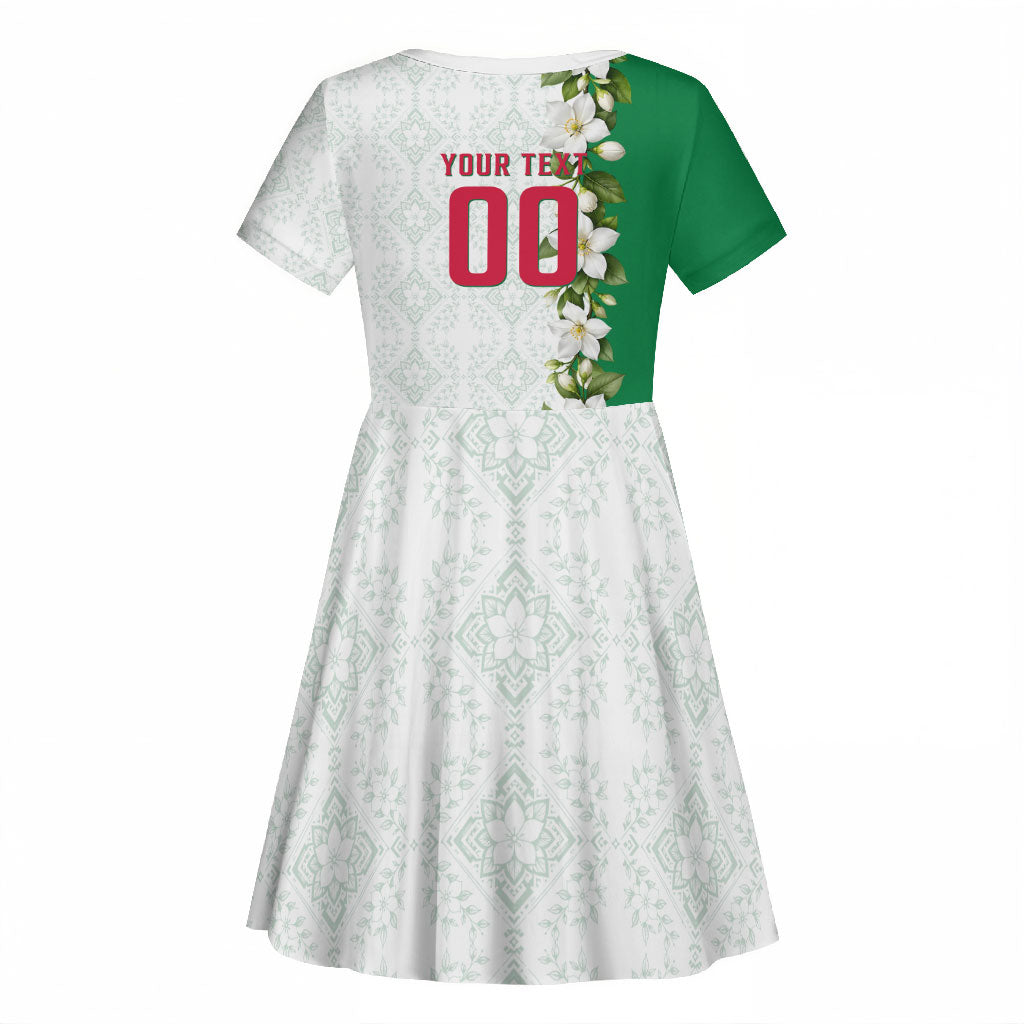 Personalized Algeria Football Desert Fox Kid Short Sleeve Dress Desert Fox Mascot Soccer Art With Floral Jasmine And Flag