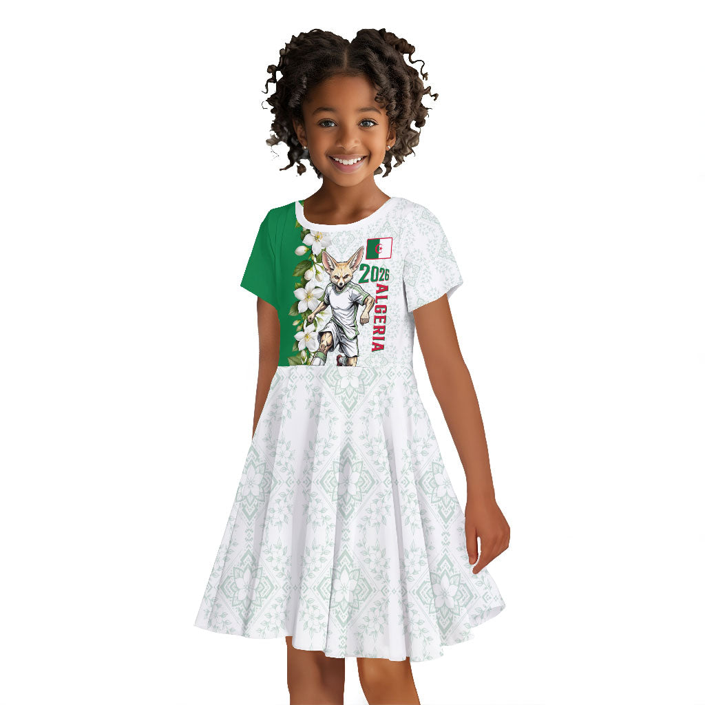 Personalized Algeria Football Desert Fox Kid Short Sleeve Dress Desert Fox Mascot Soccer Art With Floral Jasmine And Flag